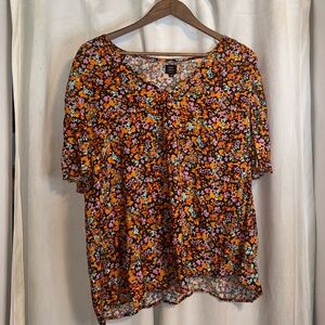 John Lewis & Partners - orange watercolor floral ditsy pattern top - 14